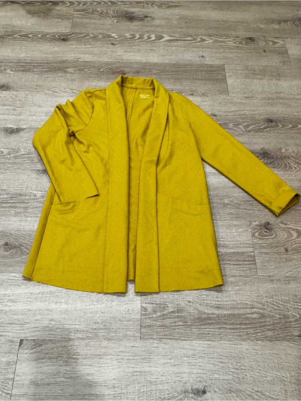Eileen Fisher Mustard Yellow 100% Wool Open Front Cardigan Sweater Small